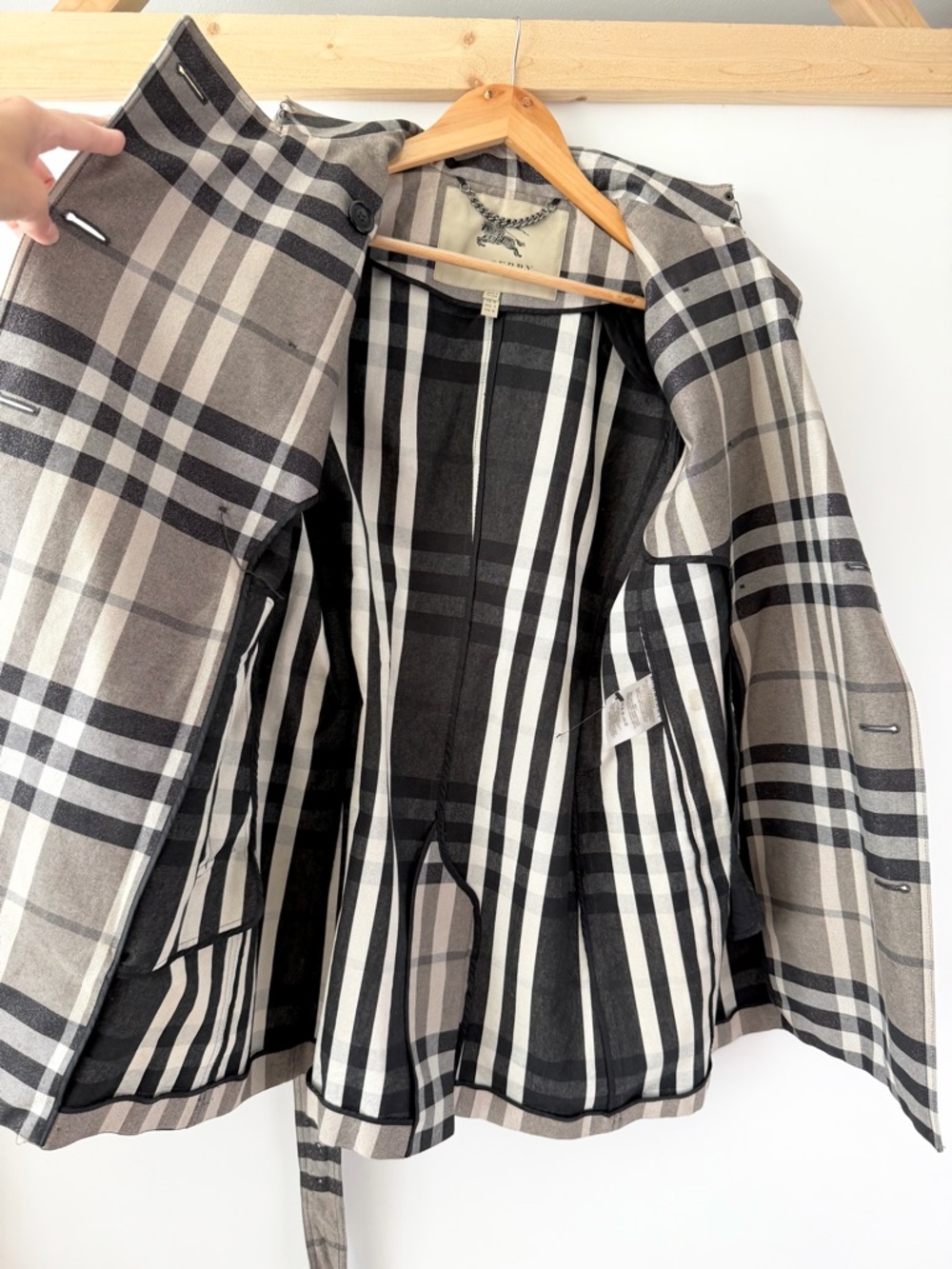 BURBERRY LONDON | Check Plaid Trench Coat Belt Double Breasted Metallic US 8 - Picture 12 of 15